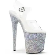 Pleaser Sandals FLAMINGO-808LG Silver Extreme Platform High Heels Flamingo