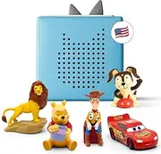 tonies Toniebox Audio Player Starter Set with Woody, Lightning McQueen, Sima, Winnie-The-Pooh, & Playtime Puppy - Listen, Learn, & Play with One Huggable Little Box - Light Blue