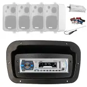 Pyle Marine Radio, Spa Bezel,Adapter, Antenna,Amp w/Kit, 4x 4" 30W White Speaker