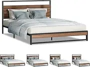ALFORDSON Metal Bed Frame with Headboard Double Size, Minimalist Bed Base Platform with Reinforced Steel Frame, Industrial Style Mattress Foundation with Rust-Resistant Finish, Max 320kg