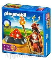 PLAYMOBIL 5104 Fire Guardian with LED Fire Rock Neolithic Caveman Figure Staff