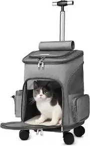 Airline Approved Pet Carrier Backpack with Wheels(Large Space),Rolling Backpack