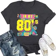 [Qskall] 80s T Shirts Women Retro Vintage 80s' Party T-Shirt Girls Just Wanna Have Fun Tee Tops