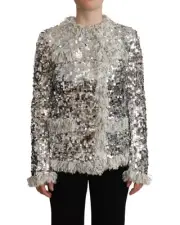 Dolce & Gabbana Sequin Fringe Jacket Women Silver Coats