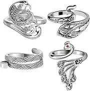 4Pcs Knitting Crochet Loop,with Animal Shape Open Finger Ring,Adjustable Knitting Crochet Loop Ring,Finger Yarn Guide,with Animal Shape Open Finger Ring
