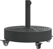 vidaXL Parasol Base with Wheels - Round Rattan-Patterned PE/Concrete Umbrella Stand, 27kg for Ø38/48mm Poles, Black