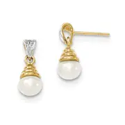 14k Yellow Gold u0026 Rhodium 6-7mm FW Cultured Pearl u0026 Real Diamond Post Earrings