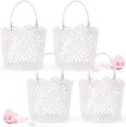 4 Pieces Flower Girl Baskets for Wedding Small White Basket with Handle for Wedd