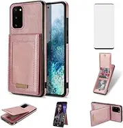 [Asuwish] Phone Case for Samsung Galaxy S20 FE 5G 6.5 inch Wallet Cell Cover with Tempered Glass Screen Protector and RFID Card Holder Stand S 20 EF UW S20FE5G S20FE 20S S2O Fan Edition 4G G5 Rosegold