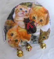 Fabric Handcrafted Brooch Pin Buttons Beads Cat Lovers One Of A Kind From Artist