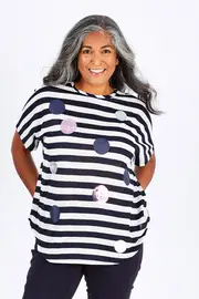 Multi Sequin Dot Stripe Top--CLA-33152