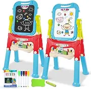 HOLYFUN Toddler Art Easel Toys, Magnetic Chalk Board and White Board Easel for Kids with Painting Accessories, Rotatable Double Sided Ease for Boys and Girls