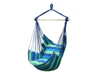 Youngly Blue+Green 130*100cm Garden Deluxe Hanging Hammock Chair Swing Outdoor/Indoor Camping With 2 Pillows + Stick