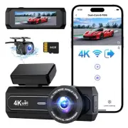4K Dash Cam Front and Rear, WiFi Dash Camera for Cars with App, UHD 2160P Nig...