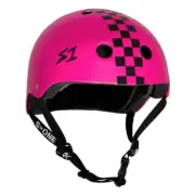 S1 S-ONE LIFER HELMET PINK GLOSS / BLACK CHECK SKATE SKATEBOARD HELMET AUST BICY