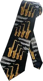 [Steven Harris] Mens Alto Saxophone Sax with Music Notes and Scores Necktie | Black | Neck Tie, Black