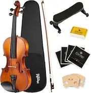 [Mendini by Cecilio] Violin For Beginners, Kids & Adults - Beginner Kit For Student w/Hard Case, Rosin, Bow - Starter Violins, Wooden Stringed Musical Instruments
