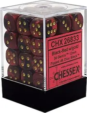 Chessex Gemini Opaque 12mm d6 Black-red with gold Dice Block