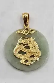 14K Jade Dragon Pendant - 14K Chinese Dragon Pendant