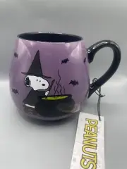 Peanuts Witch Snoopy Halloween Purple HOCUS POCUS Mug With Cauldron And Bats NEW