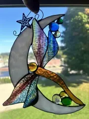 Stained glass Suncatcher dragonfly Crescent Moon