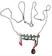 True VAMPIRE FANG BLOOD DROP PENDANT NECKLACE-Banger Bite Gothic Costume Jewelry