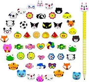 BZHYZKX 50 Pack Pencil Top Erasers for Kids Bulk - Cute Fruit Animal Pencil Erasers Toppers, Fun Eraser Caps, Kids Back to School Supplies Party Favors