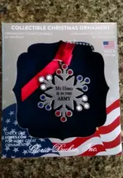 Christmas Ornament My Hero Is In The Army Red White Blue Silver Tone Star New