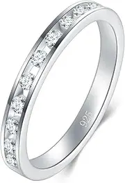 [BORUO] 2MM 925 Sterling Silver Ring, Cubic Zirconia CZ Wedding Band Stackable Ring