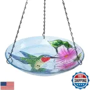 MUMTOP Hanging Bird Baths for Outdoors - Glass Bird Bath, 11 Inch Hanging Bir