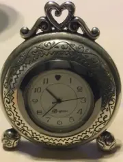 Brighton Pebble Memphis Etched Heart Mini Travel / Desk Clock - Silver Plated