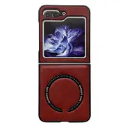 For Samsung Galaxy Z Flip 5 Leather Pattern Magnetic MagSafe PU Back Phone Case Protective Cover (Red)