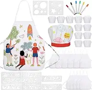 Pllieay 40 PCS Kids Aprons for Painting, DIY Kids Apron and Chef Hat, Kids Painting Aprons for Kitchen, Cooking, Toddler Painting Apron for Kids, White, Medium