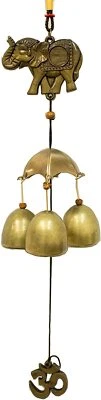 Yard Patio Decor Elephant Wind Chime Gold Design w Brass Bells Hanging Ornament