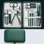 Professional Nail Clipper Kit - 8/13/16/18 Manicure Set With Portable Fashion PU Leather,18blackish green