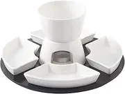 White Ceramic Chocolate Fondue Sets Mug, Butter Cheese Ice Cream Chocolate Melting Pot Caramel Hotpot Set with Four Forks & Four Half-Moon Shaped Plates