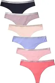 [247 Frenzy] Women's Essentials PACK OF 6 Assorted Blended Fabric Solid or Lace Thong & G String Panties Missy & Plus