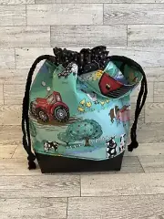 Animal Farm Project Bag Drawstring Knitting Crochet Craft Tote Size Small