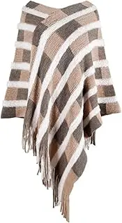 [XUGYAO] Striped Plaid Knitted Woman Autumn Winter Loose Female Knitwear Cloak Shawl