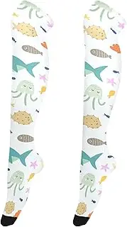 [Caihoyu] Thigh High Baseball Socks for Women Elastic Long Boot Stockings Novelty Over Knee High Socks for Stage Performances Undersea Pattern Sharks Fish, Undersea Pattern Sharks Fish
