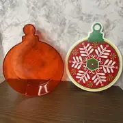 Pier 1 Holiday Snowflake Red & Green Cookie Container RED Christmas Ornament