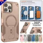 For iPhone 16 15 14 Plus 13 12 11 Pro Max Shockproof Magsafe Case Stand Cover