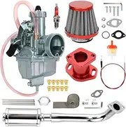 HIAORS Performance VM22 Carburetor Carb Stage 2 Kit for Predator 212 196 Coleman CT200U BT200X CT200U-EX Baja Massimo MB165 Mini Bike KT196 Go Kart GX160 6.5hp Clone Engine with Exhaust Pipe Silencer
