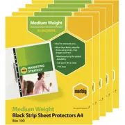 5 Pack Marbig Sheet Protectors Black Edge Strip A4 Box 100 Sheets