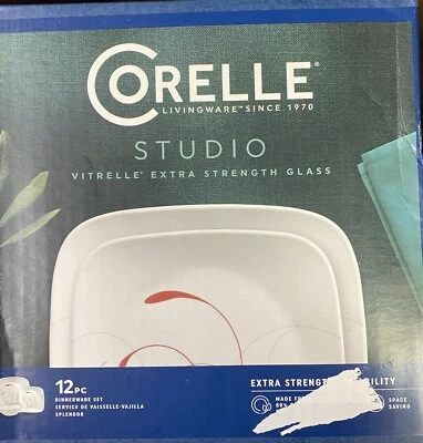 CORELLE VITRELLE STUDIO 12 PC. SQUARE DINNERWARE SET NEW
