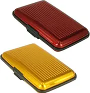[SHYSBV] Pack of 2 Aluminium Credit Card Holders with RFID NFC Protection - Slim Wallet for 12 Cards & Notes - Business Card Case, Protection Against Data Theft - for Men and Women (Red/Gold), Brown