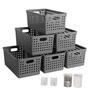 6PACK Plastic Storage Baskets - Small Pantry Organizer Bins Stackable Basket
