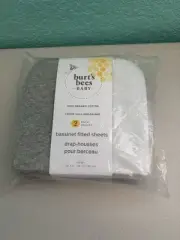 Burts Bees 100% Organic Cotton Jersey Knit Bassinet Fitted Sheets Gray White 2pk