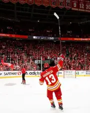 Johnny Gaudreau Stick Lift to Crowd Calgary Flames 8x10 NHL Hockey Photo