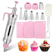 Pink Cake Decorating Kit - 6 Russian Piping Icing Nozzles, 3 Cream Scrapers, ...